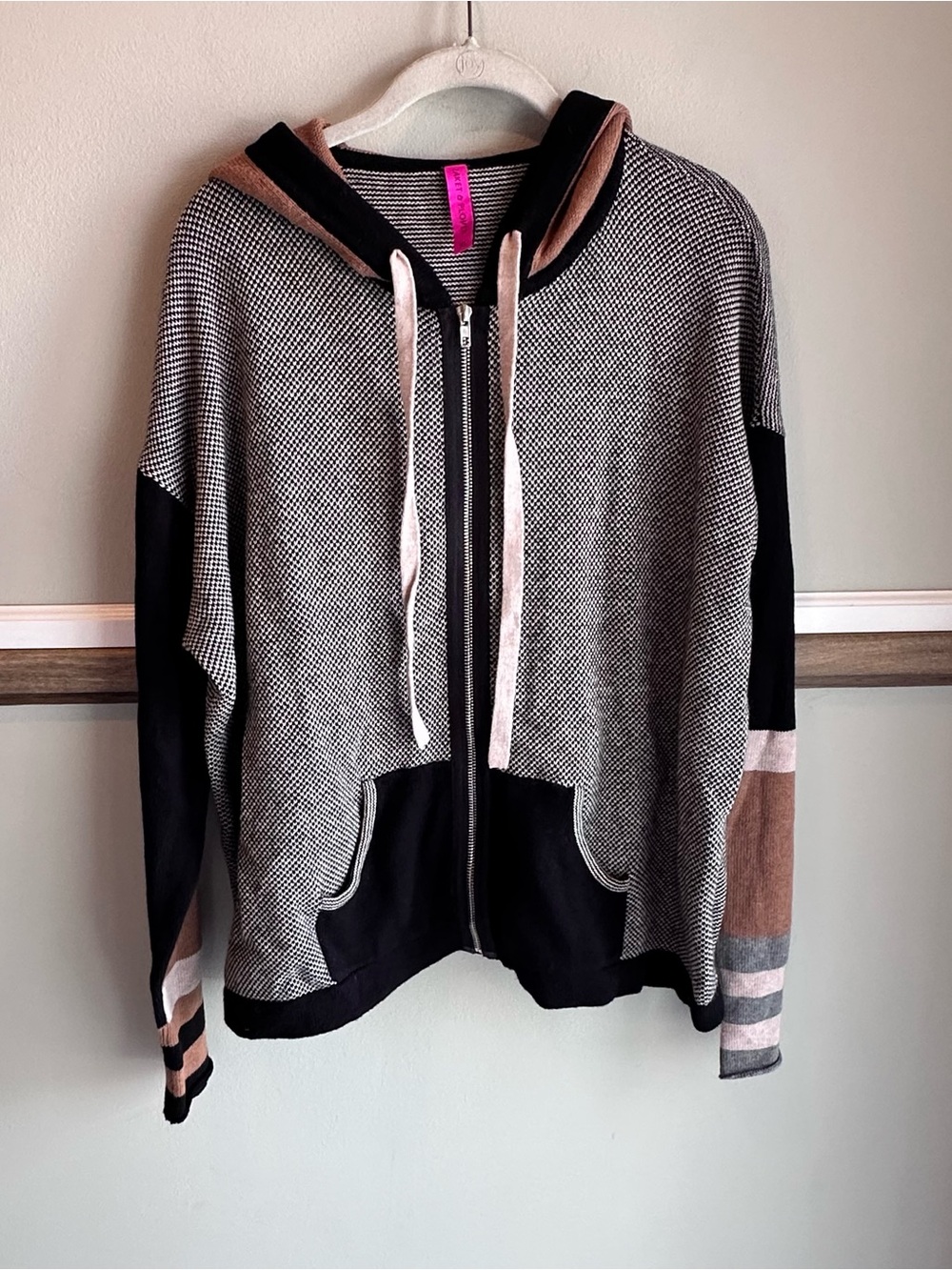 Zaket & Plover Birdseye Hooded Sweater Zip Up Cashmere Cotton